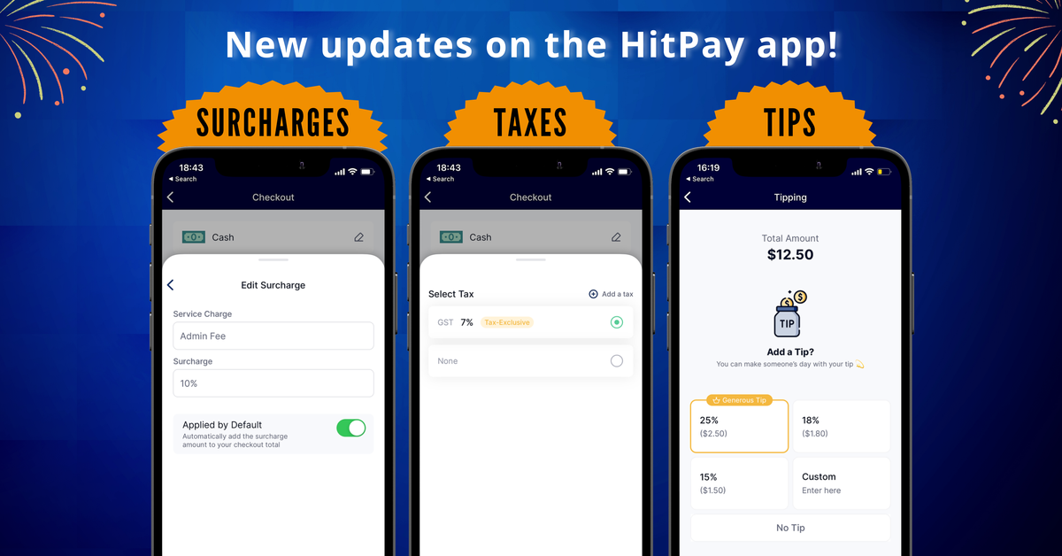 Add Surcharge Fees, Taxes, and Tips on HitPay POS Checkout